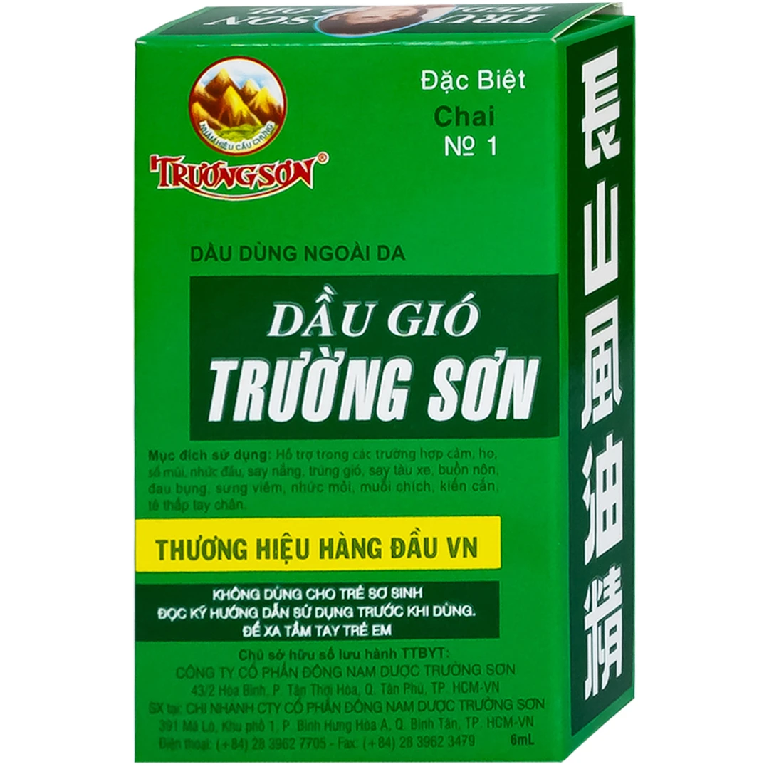Dầu gió Trường Sơn 6ml giúp giảm cảm cúm, nghẹt mũi, chóng mặt, đau đầu Dầu gió Trường Sơn 6ml giúp giảm cảm cúm, nghẹt mũi, chóng mặt, đau đầu
